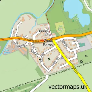 Street map sample of West Barns, East Lothian