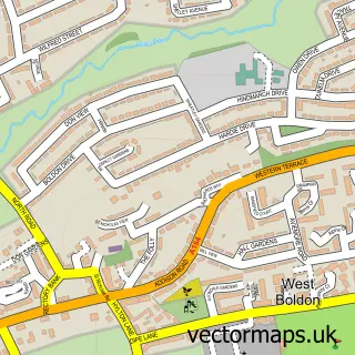 Street map sample of West Boldon, Tyne & Wear