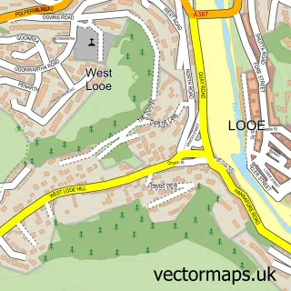 Street map sample of West Looe, Cornwall
