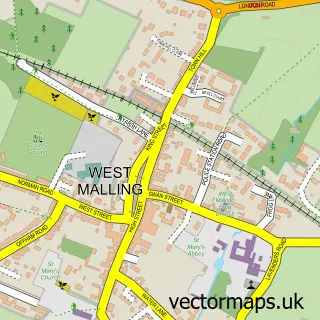 Street map sample of West Malling, Kent