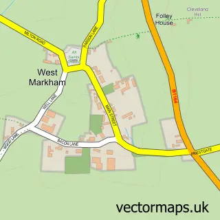Street map sample of West Markham, Nottinghamshire
