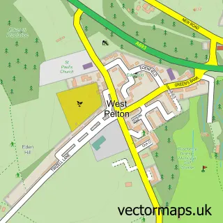 Street map sample of West Pelton, Durham