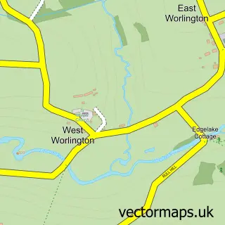 Street map sample of West Worlington, Devon