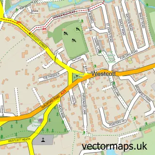 Street map sample of Westcott, Surrey
