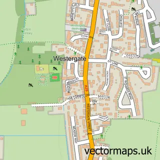 Street map sample of Westergate, West Sussex