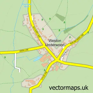 Street map sample of Weston Underwood, Derbyshire