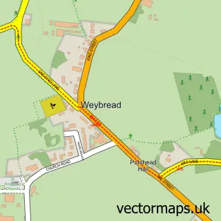 Street map sample of Weybread, Suffolk