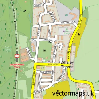 Street map sample of Whaley Thorns, Derbyshire