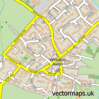 Street map sample of Wheaton Aston, Staffordshire