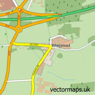 Street map sample of Wherstead, Suffolk