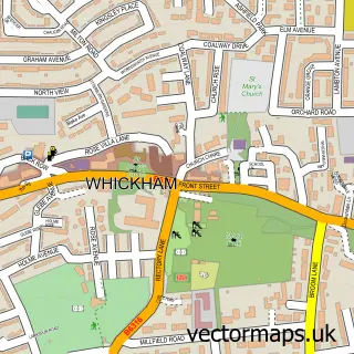Street map sample of Whickham, Tyne & Wear
