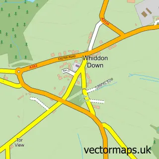 Street map sample of Whiddon Down, Devon