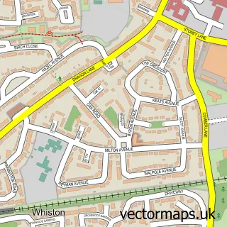 Street map sample of Whiston, Merseyside