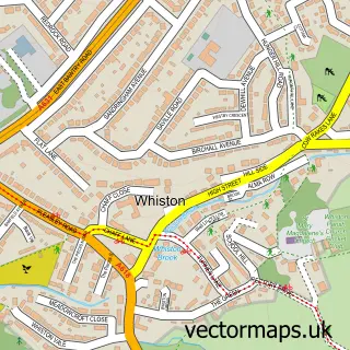 Street map sample of Whiston, South Yorkshire