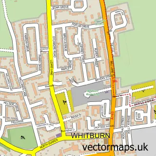 Street map sample of Whitburn, Tyne & Wear