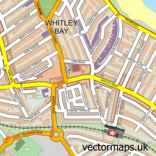 Street map sample of Whitley Bay, Tyne & Wear