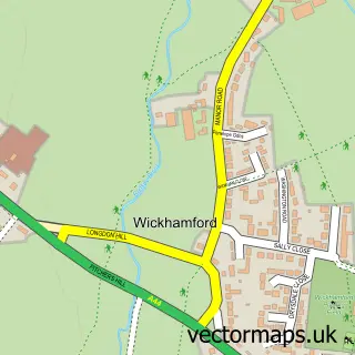 Street map sample of Wickhamford, Worcestershire