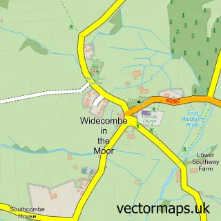 Street map sample of Widecombe-in-the-Moor, Devon