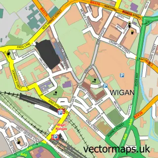 Street map sample of Wigan, Greater Manchester