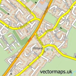 Street map sample of Willand, Devon