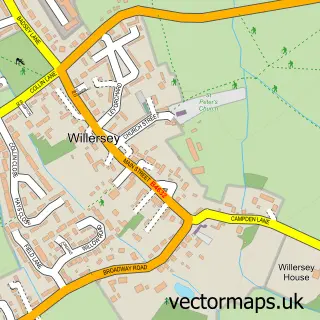 Street map sample of Willersey, Gloucestershire