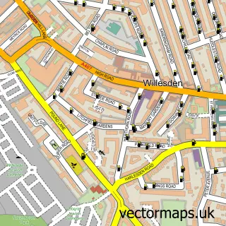 Street map sample of Willesden, Greater London