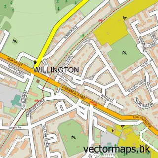 Street map sample of Willington, Durham