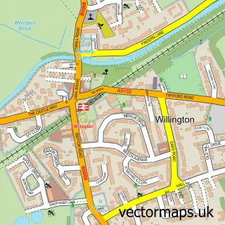 Street map sample of Willington, Derbyshire