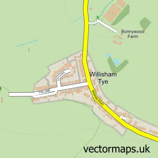 Street map sample of Willisham, Suffolk