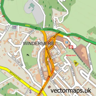 Street map sample of Windermere, Cumbria