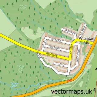 Street map sample of Winlaton Mill, Tyne & Wear