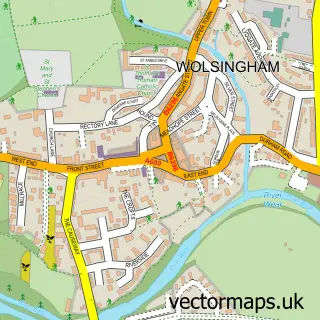 Street map sample of Wolsingham, Durham