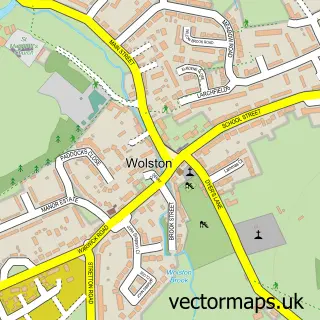 Street map sample of Wolston, Warwickshire