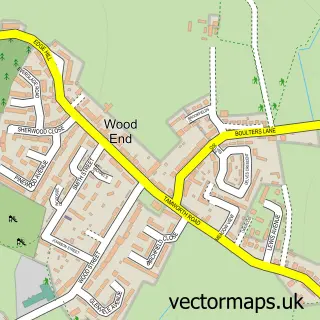 Street map sample of Wood End, Warwickshire