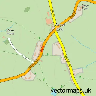 Street map sample of Wood End, Warwickshire
