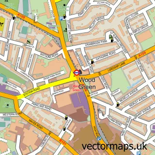 Street map sample of Wood Green, Greater London