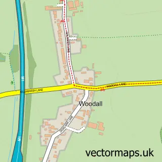 Street map sample of Woodall, South Yorkshire