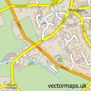 Street map sample of Woodbury, Devon