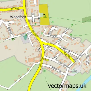 Street map sample of Woodford, Northamptonshire