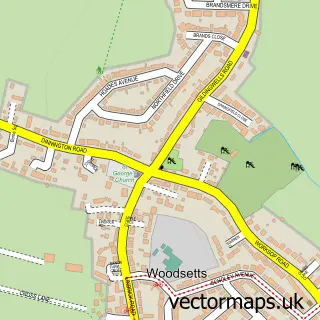 Street map sample of Woodsetts, South Yorkshire