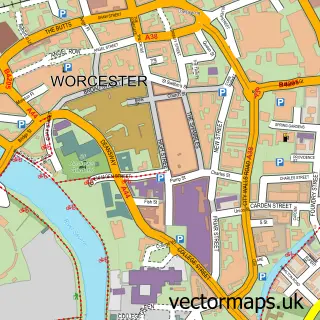 Street map sample of Worcester, Worcestershire