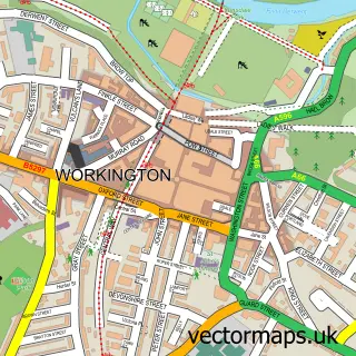 Street map sample of Workington, Cumbria