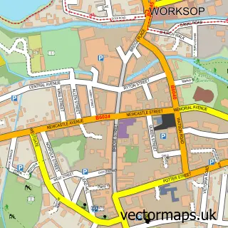 Street map sample of Worksop, Nottinghamshire