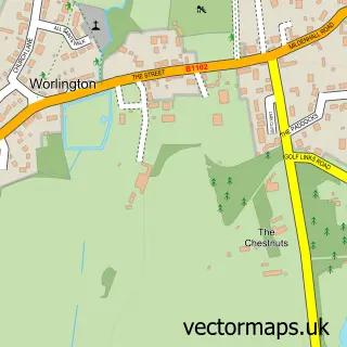 Street map sample of Worlington, Suffolk