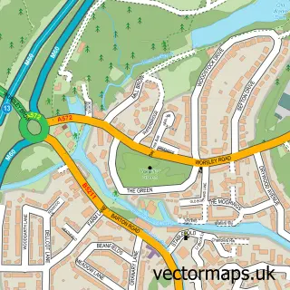 Street map sample of Worsley, Greater Manchester