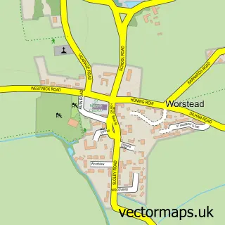Street map sample of Worstead, Norfolk
