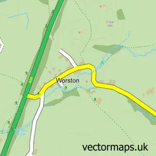 Street map sample of Worston, Lancashire