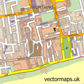 Street map sample of Worthing, West Sussex