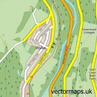 Street map sample of Wyllie, Gwent
