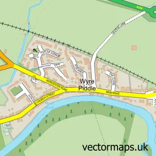 Street map sample of Wyre Piddle, Worcestershire